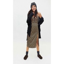 Urban Outfitters S Midi Slip Dress BOHO Smocked Heart Print with Slit Festival