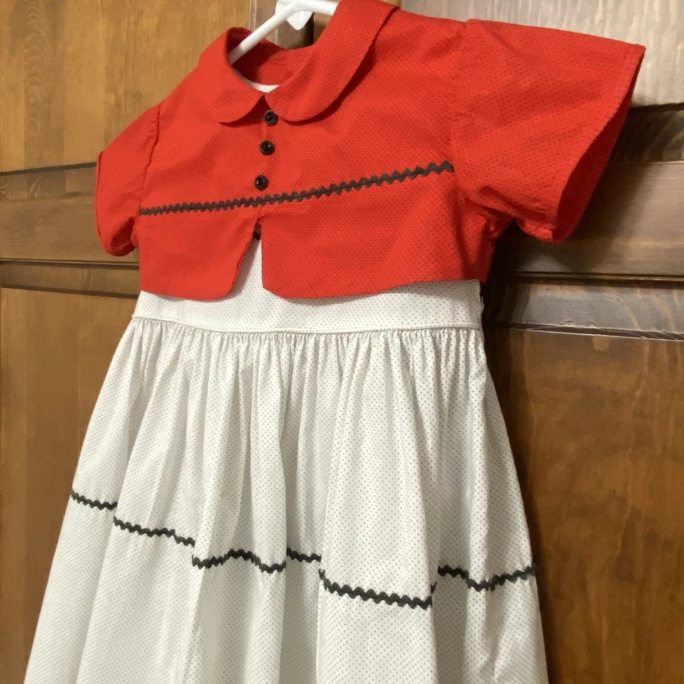 Vtg Toddler Girls White Dress w/ Black Polka Dots Red Bolero Jacket Size 4T / 5T - Image 4 of 4