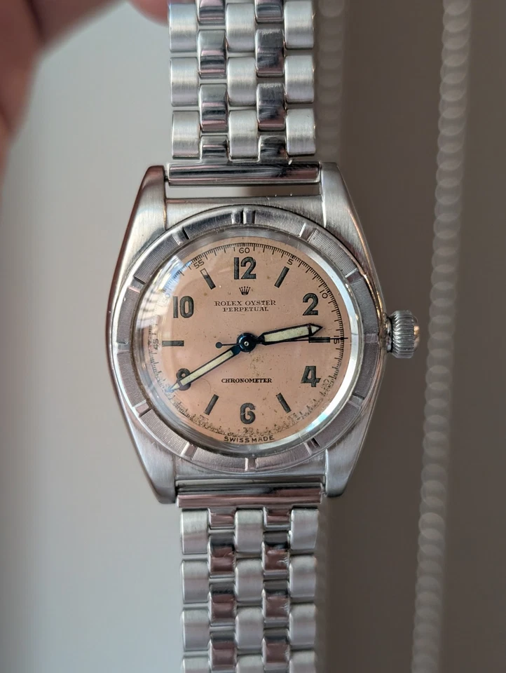 Rolex Oyster Perpetual Salmon Dial 3372 Bubbleback Ovetto de colección - Reparado Foto 2 de 4