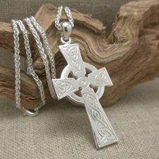 Sterling Silver Engraved Celtic Cross Pendant with 18" Chain Keith Jack Boxed