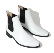 Handmade Mens White Leather Classic Chelsea Boots, men white ankle boots