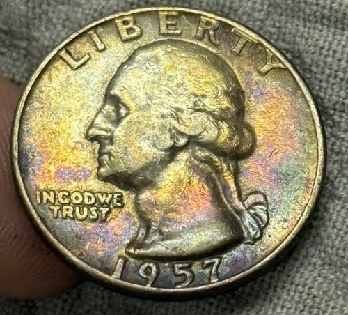 1957 Washington Quarter Rainbow Toned BU UNC RAW BRILLIANT UNCIRCULATED