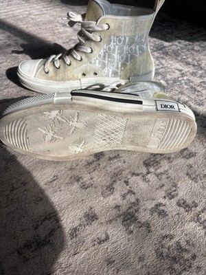 Dior B23 Oblique High Top Logo Athletic Sneakers White Beige