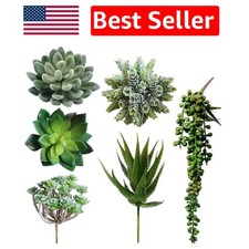 Realistic Faux Succulent Picks - 6 Assorted Varieties for Stylish Arrangements