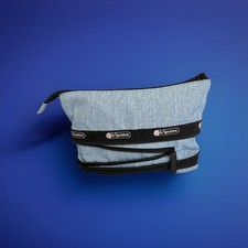 LeSportsac Collette Expandable Cosmetic Case Bag Chambray Blue Zipper Closure