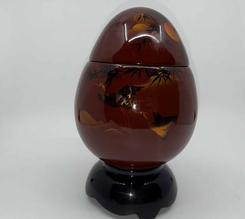 Vietnam Brown Enamel Art Deco Egg Vase Birds The Vaase W/ lid