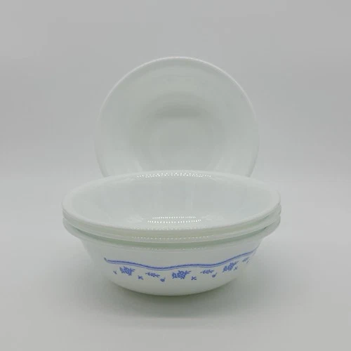 Set Of 4 Vintage Corelle Corning Morning Blue Cereal Bowls