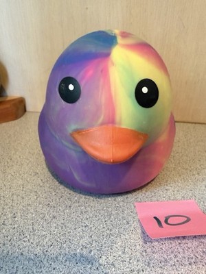 New Tiktok Viral Jumbo 5'' XL Squishy Duck Rainbow Tie Dye Toymendous Purple Blue