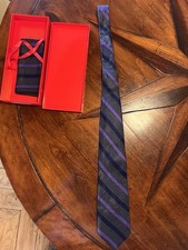 Stefano Ricci Men's Striped Purple Black Gray Neck Tie and pocket square w/ Box