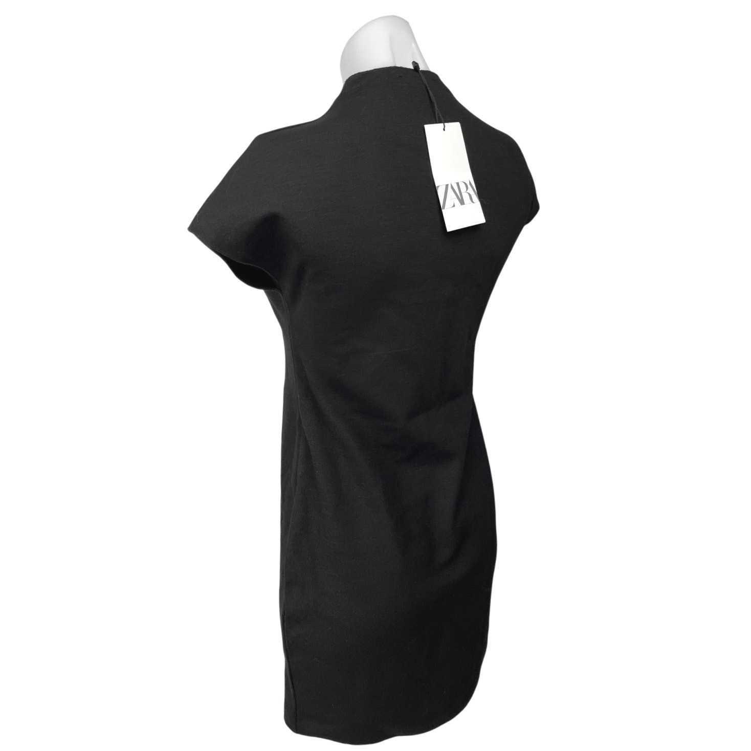 NEW Zara Black Short Sleeve Mock Neck Mini T Shirt Bodycon Sweater Dress Size L thumbnail 2