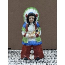 Vintage Native American Indian Ceramic Figurine Headdress Japan 1950s
