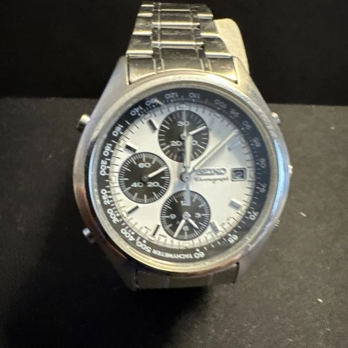 Vintage Seiko 7T32-7C60 Chronograph Panda Dial Quartz Date Mens Watch