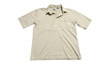 Vintage London Fog Polo Shirt Mens Large Beige Textured Stripe Pocket Made Korea