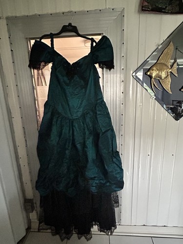90s Vintage Alfredo Angelo Teal Tafita & Lace Floor Length Prom Gown