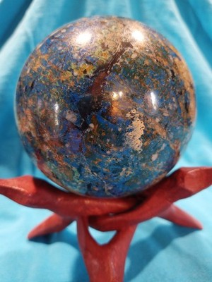 Blue Azurite Sphere, 90mm, with Stand. Big Beautiful Color, Heavy, Polished