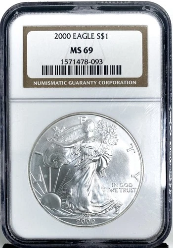 2000 AMERICAN SILVER EAGLE ~ NGC MS 69 CLASSIC BROWN LABEL S$1