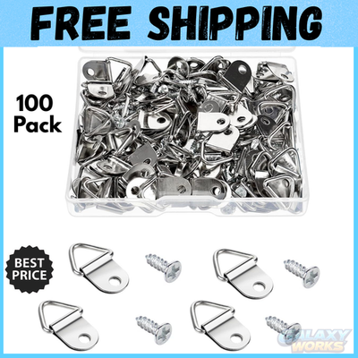 #ad 100Pcs D Rings Frame Hooks for Picture Hanging with Screws for Hard Wall $7.99