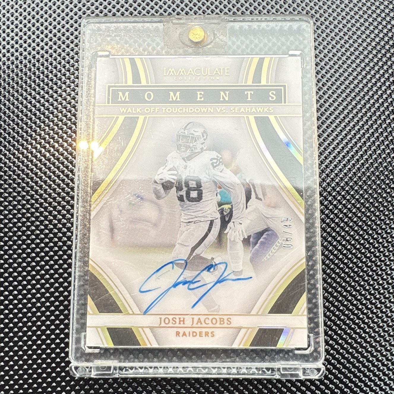 Panini Immaculate 2023 Moments Josh Jacobs Raiders Auto IM-JJO Numbered /49