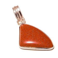 Red Goldstone Gemstone Silver Overlay Handmade Modern Artisan Pendant A646