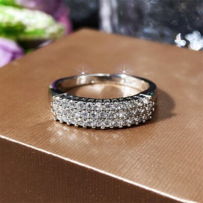 1.75 Ct Round Real Moissanite Engagement Half Eternity Ring 14K White Gold Over