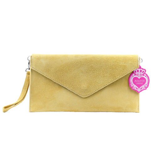 Women Italian Real Leather Suede Envelope Clutch Evening Shoulder Bags - Picture 30 of 32