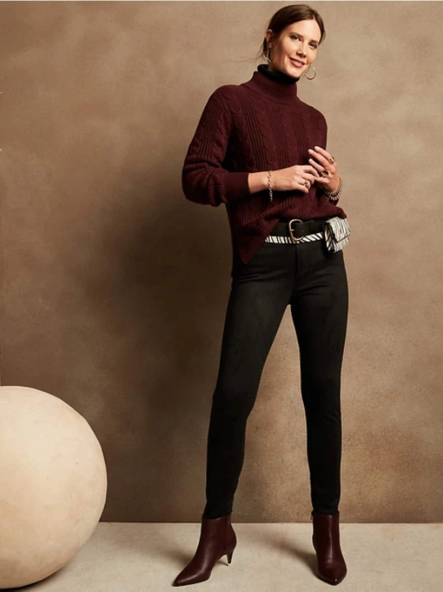 NWT Banana Republic Black High Rise Soft Stretch Vegan Suede Skinny Jeans 27 4