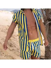 Completo Sportivo Uomo Tuta Set Maglia Camicia Pantaloni Corti Blu Giallo 070532