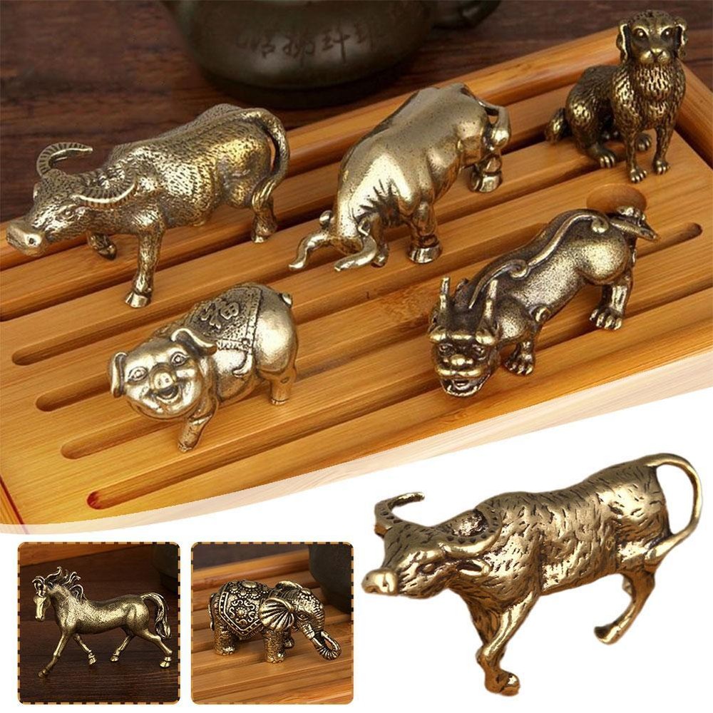 Solid Brass Bull Figurines Small Statue Home Ornaments Animal Figurines Gif X р~