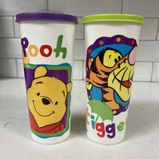 2 Tupperware Winnie The Pooh Tigger Piglet Disney 14 oz Tumblers  Lids glasses