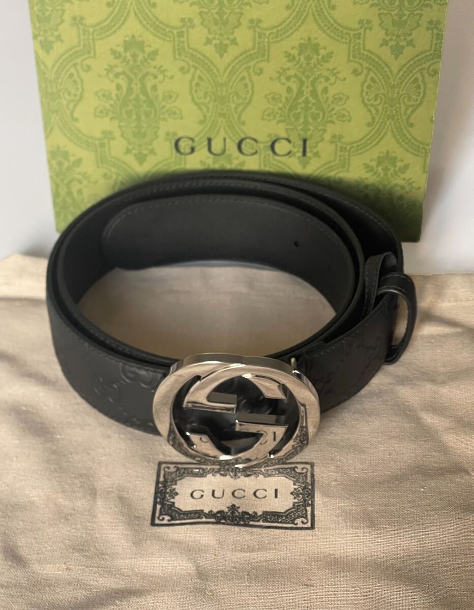 NEW! GUCCI Men's GG Logo Leather Belt Black Color 411924 NEW! GUCCI Men's GG Logo Leather Belt Black Color 411924