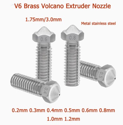 0.2-1.2mm V6 Metal Volcano Extruder Nozzle M6 3D Printer For 1.75mm 3mm Filament