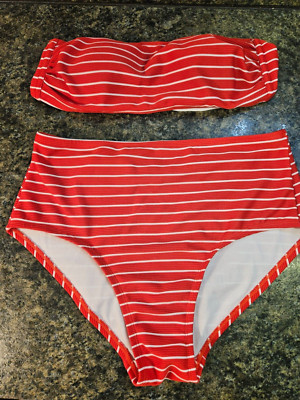 Women's Kona Sol Bikini Bathing Suit Size Large Bandeau Top High Waist NO STRAP