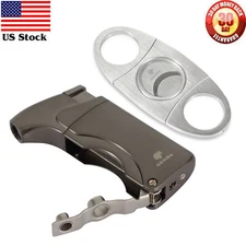 Gray Windproof  Torch Jet Flame Cigarette Cigar Lighter Cutter Punch Gift Set