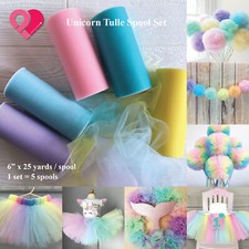 6"-108" Tulle Spool Wedding Baby Party Favor Tutu Magic Unicorn Pastel Rainbow