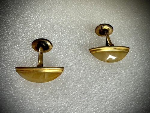 Vintage Men’s Agate Cuff Links In Gold Tone Setting - Picture 2 of 5
