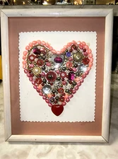 Framed Heart Collage Made of Misc. Beads Jewelry