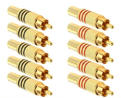   10x Chinch RCA Stecker Rot / Schwarz Audio Hifi vergoldet Cinch Metallgehäuse
