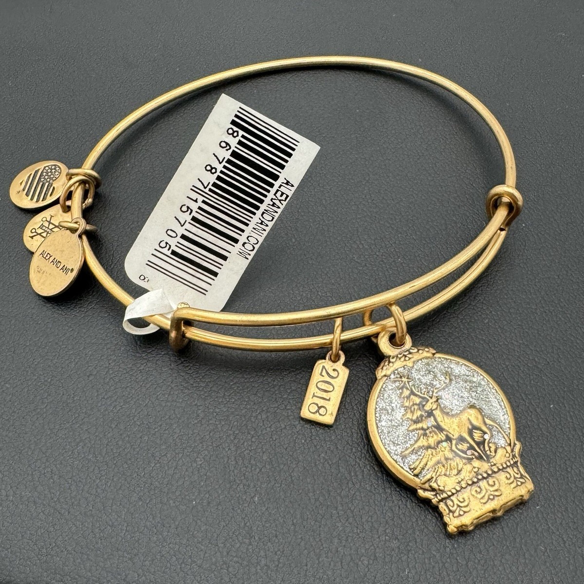ALEX and ANI Snow Globe Charm Bracelet Gold Copper Tone Christmas