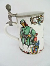 Decorative Porcelain Tankard Stein w/ Pewter Lid #38
