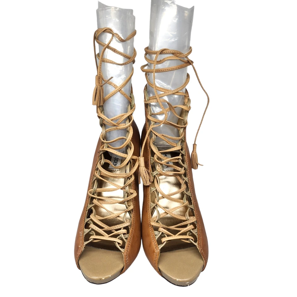 Steve Madden Zapatos Mujer 8 Marrón Zapatilla con Cordones Tacones de Aguja Cuero Sexy Foto 4 de 4