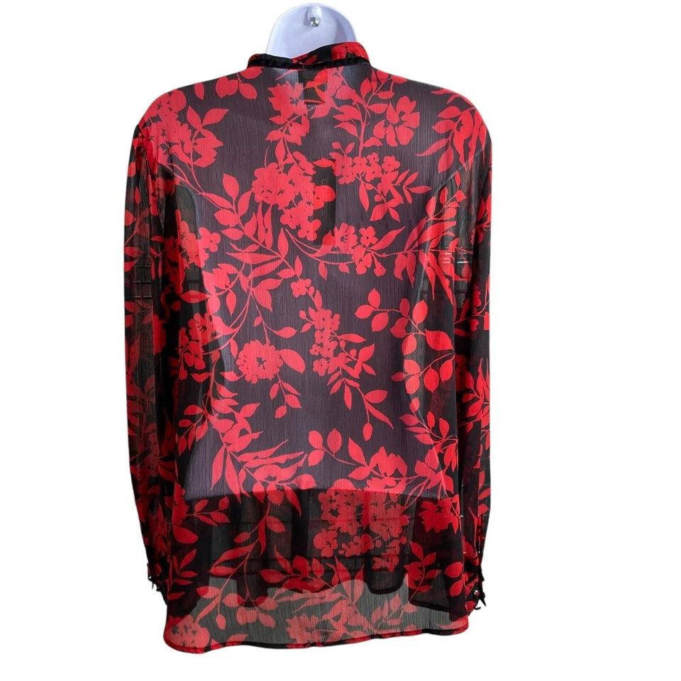 Blusa Chico’s Mujer Roja Floral Sábana Volantes Frontal Talla 2 Grande Romántica Fluida Foto 2 de 4