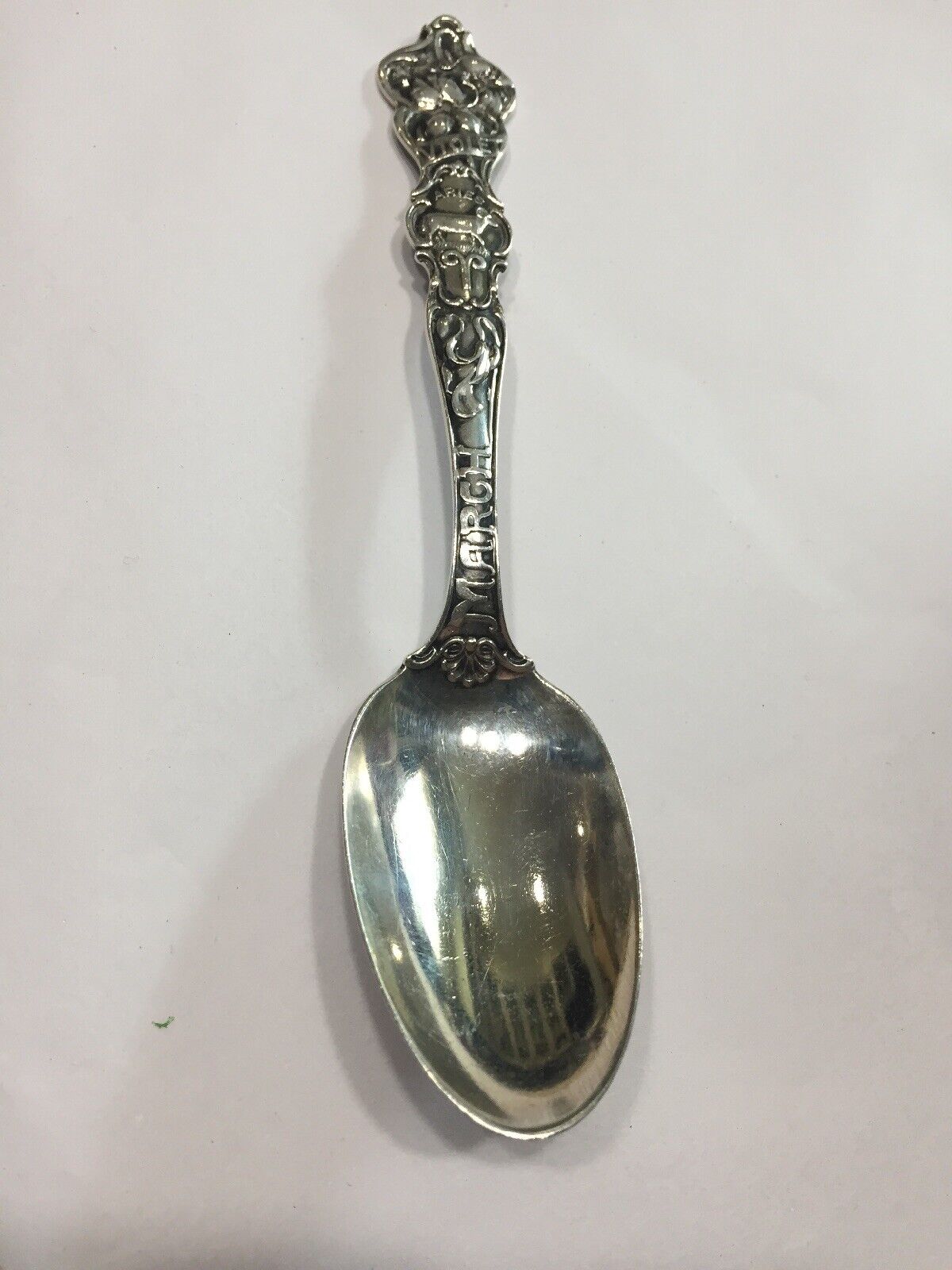 Antique Sterling Silver Souvenir Spoon March Violet Aries 1908 6” 23.4g