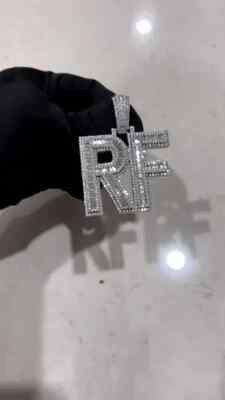 3CT Baguette Cut Real Moissanite Custom Two Letter Pendant 14k White Gold Plated