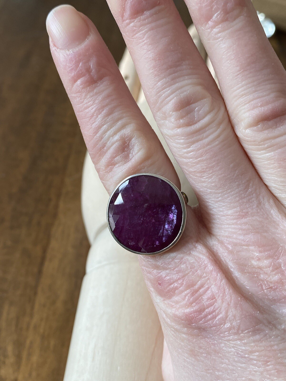 Ruby Faceted Round Sterling Silver Ring - image 9