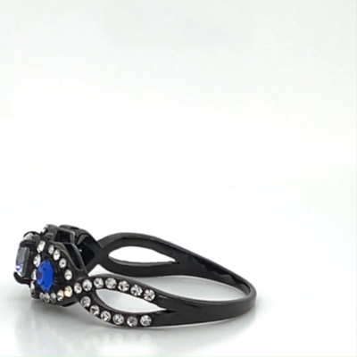 Anello Modello Contorno In Oro Bianco 18k Con Diamanti E Zaffiro Blu Centrale Ref Acon1064bbz 2978 - Foto 11