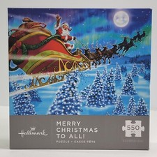 550 Piece Hallmark Puzzle Merry Christmas to All Santa Sleigh Reindeer Sealed