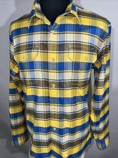Eddie Bauer Travex Mens Yellow Blue Brown Plaid Button Long Sleeve Shirt Sz XL