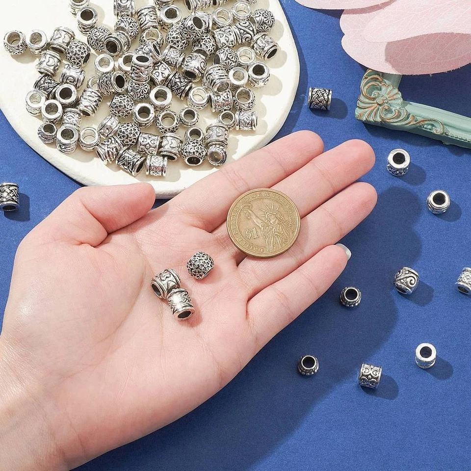 Cuentas espaciadoras tibetanas 100 piezas de plata grandes para hacer joyas de pulseras Foto 4 de 4