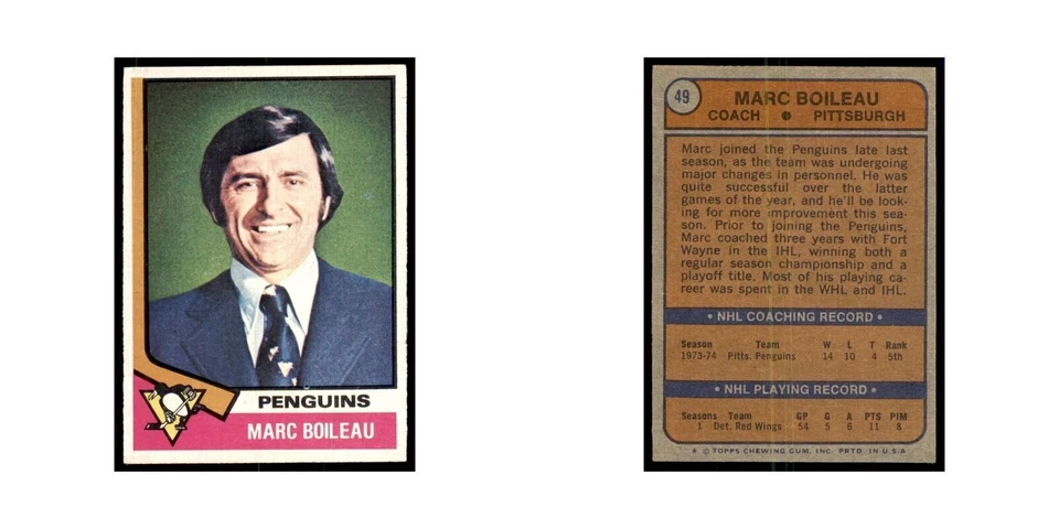 Marc Boileau 1974 Topps #49 Hockey Cards Hockey Card EX - Image 3 of 3