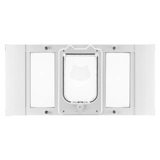 Cat Door for Window, Adjustable to Fit Window Width 27"-32", 4 Secure Lock Modes